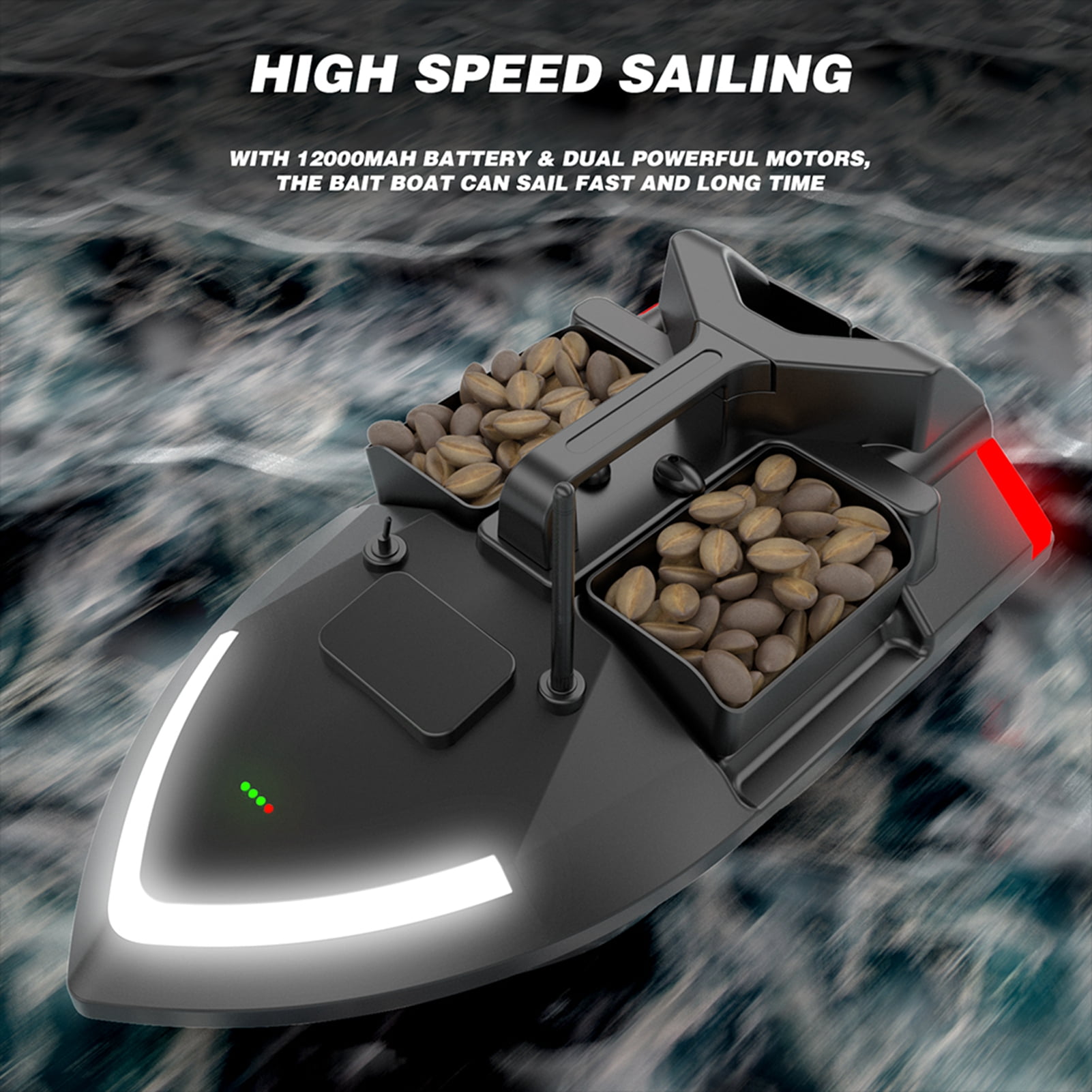 Light GPS Fishing Bait Boat 500m Remote Control Bait Boat Dual Motor Fish Finder 2KG Loading Support Automatic Cruise/Return/Route Correction With Night Light Turn Signal For