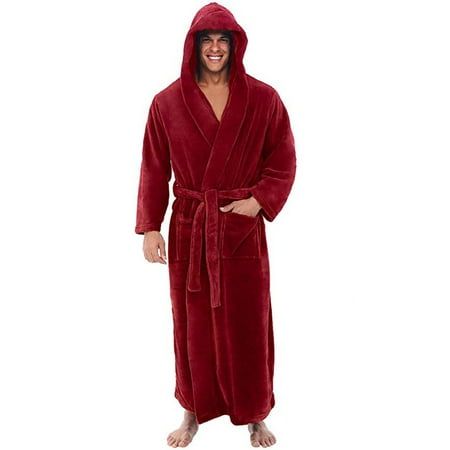 

Men s Winter Plush Lengthened Shawl Bathrobe Home Clothes Long Sleeved Robe Coat