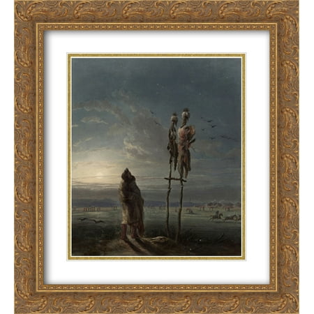 Karl Bodmer 2x Matted 20x24 Gold Ornate Framed Art Print 'Idols of the Mandan Indians, plate 25 from volume 2 of `Travels in the Interior of North