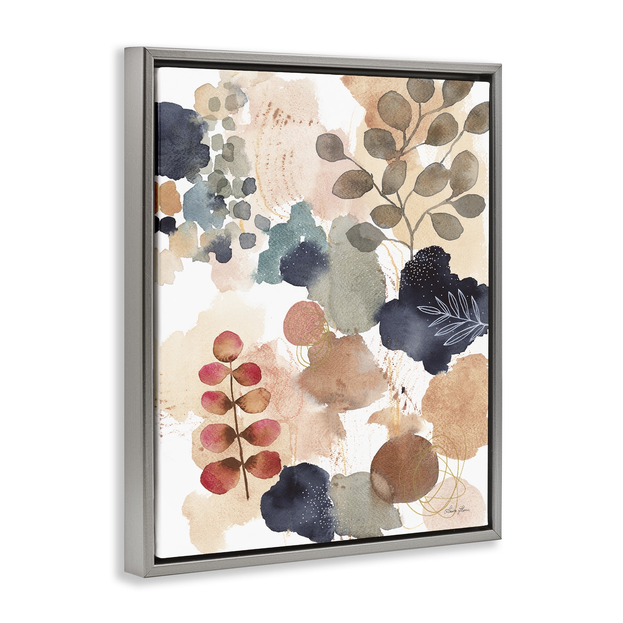 Stupell Industries Abstract Botanical Shape Collage Abstract Painting Gray Floater Framed Canvas Art Print Wall Art, 25 x 31