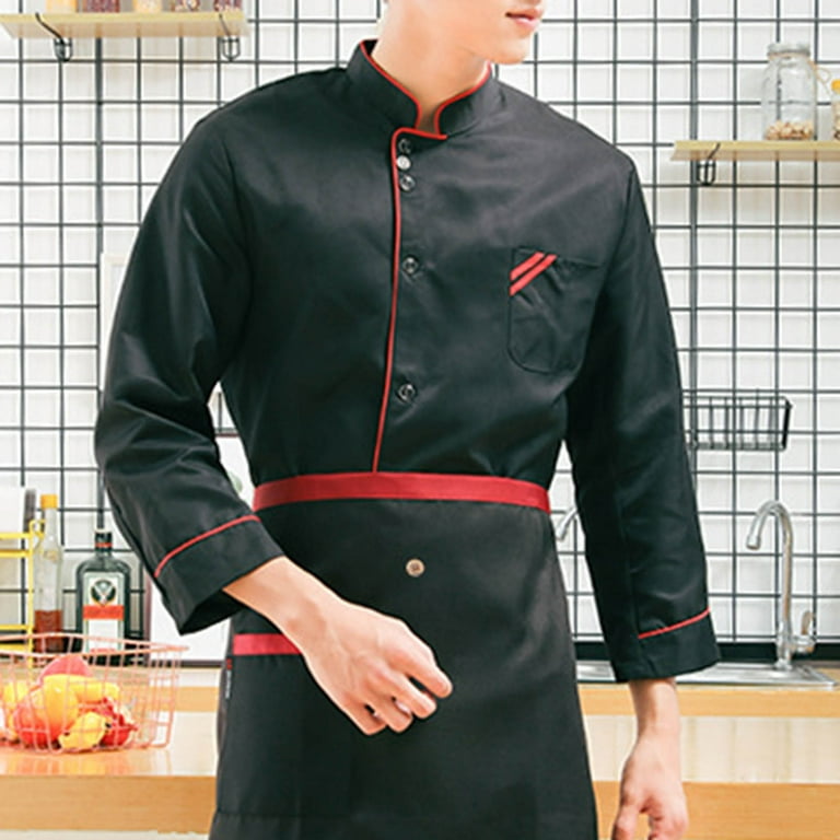 Stand Collar Long Sleeves Single Breasted Patch Pocket Chef