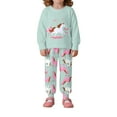 thumbnail image 4 of Mrzhqd Girls Winter Sleepwear Set Long Sleeve Pajamas With Cartoon Print Pants Comfortable Loungewear For Kids Soft Warm Two Piece Outfit,Mint Green,Size 6-7 Years, 4 of 5