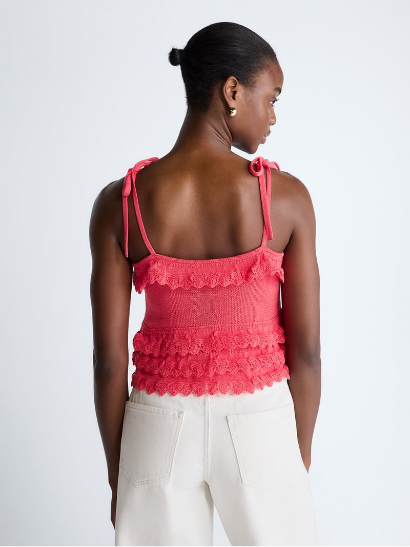 Scoop Women's Tie Ruffle Sweater Knit Tank Top, Pink, L - Walmart.com