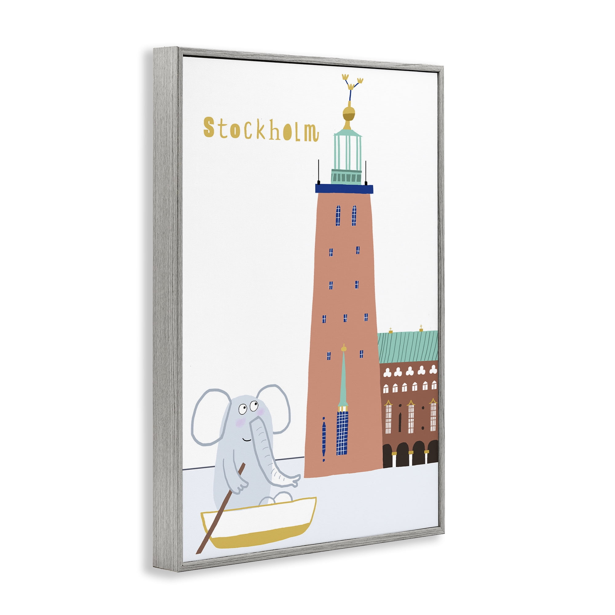 Elephant in Stockholm Boat Gray Framed Giclee Art, design by Carla Daly
