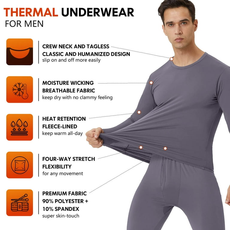 2pcs Thermal Underwear, Men's Quick Dry Fleece Compression Shirt & Comfy  High Stretch Breathable Leggings For Fall Winter Outdoor.Men's Compression  Ou