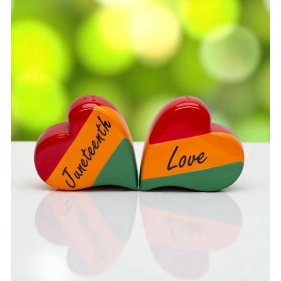 Ceramic Juneteenth Love Hearts Salt and Pepper Shakers, Kitchen Decor, Celebrate Juneteenth