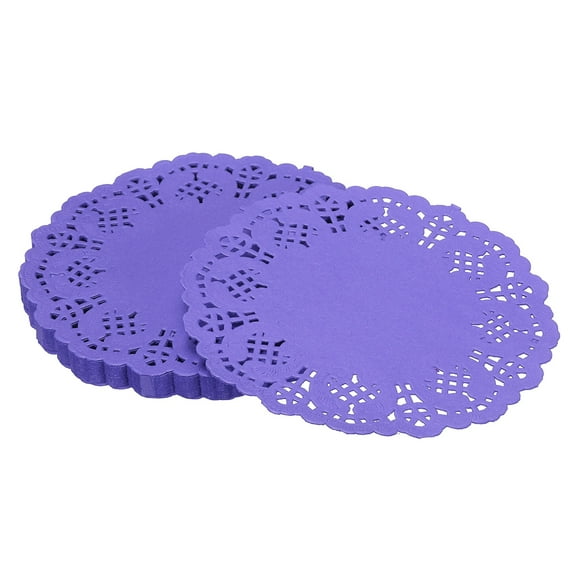 Uxcell Paper Doilies, Paper Lace Doilies Disposable Round Modern Decorative Placemats Bulk, Fit for Baked Food Purple 5.5 Inch