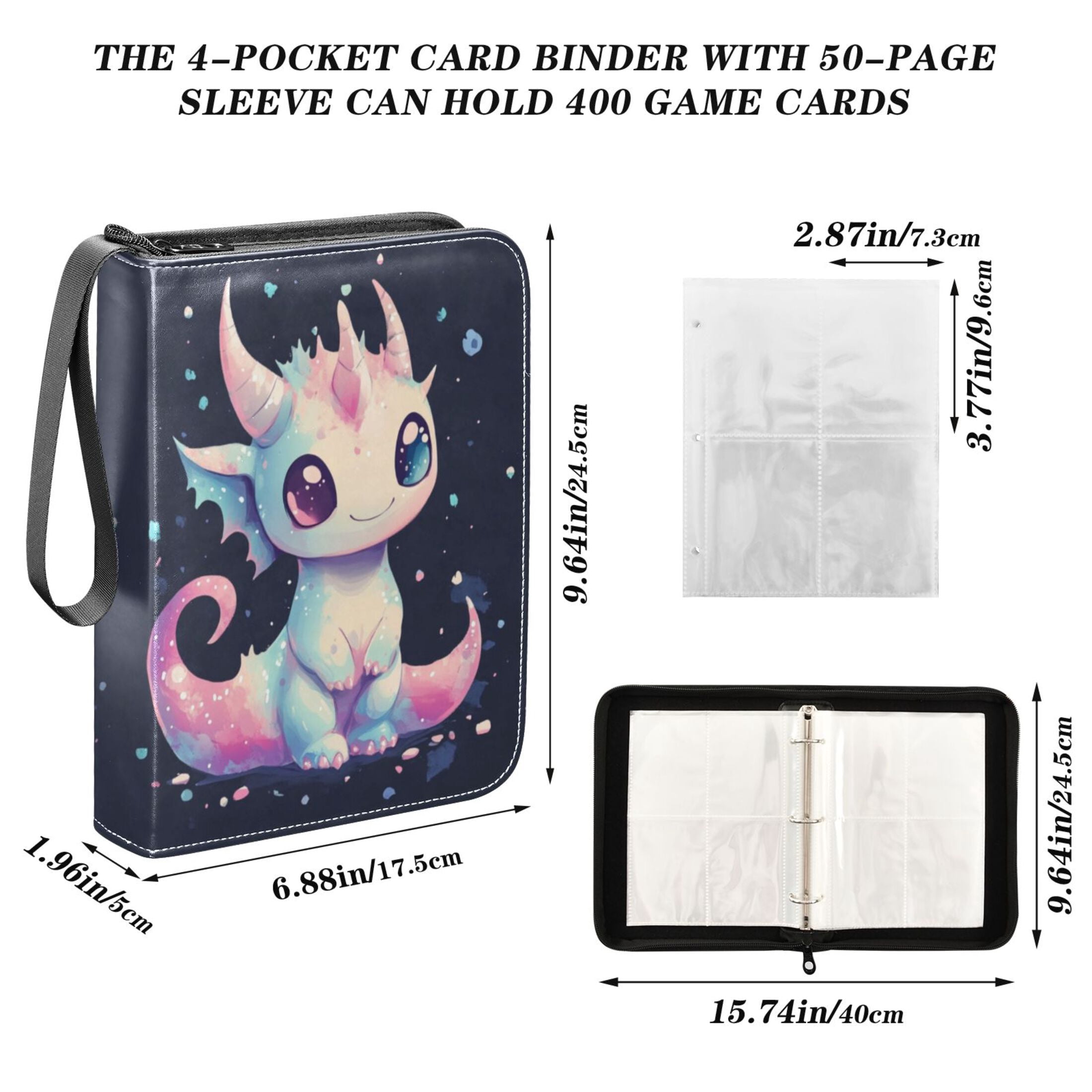 Game Card Storage Bag Collectible Trading Card Albums The 4-Pocket Card Binder With 50-Page Sleeve Can Hold 400 Game Cards Adorable Dragon