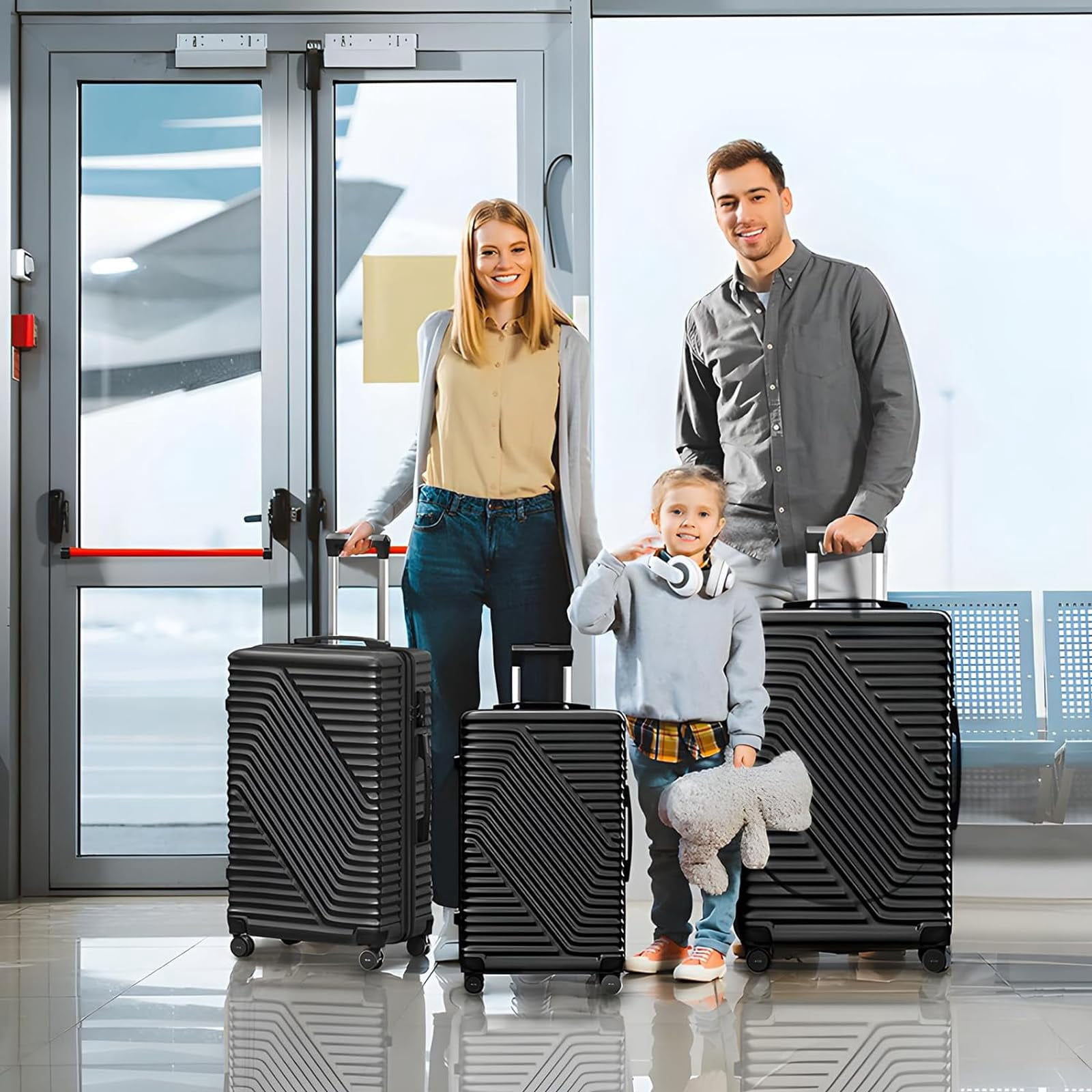 Fenbeli 3 Piece Luggage Sets with TSA Locks, Lightweight Hardside Suitcase Set with Spinner Wheels, Black