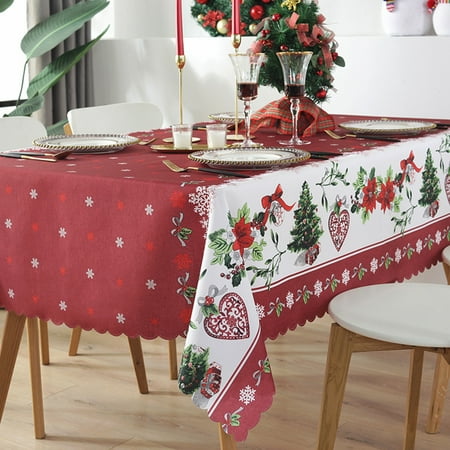 

Reusable Christmas Tablecloth 5 X 7.2 FT Rectangle Table Cover Polyester Waterproof Tablecloth Gift for Party Kitchen Dinner Table Topper