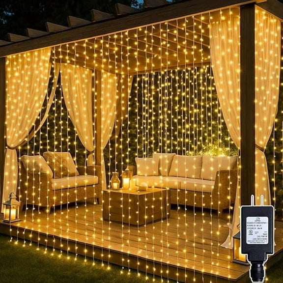 CJB200 LED Curtain String Lights 9.8 * 6.6FT Plug in Fairy with Timer and 8 Modes, Waterproof Window Wall for Bedroom Wedding Party Indoor Outdoor Christmas Decor