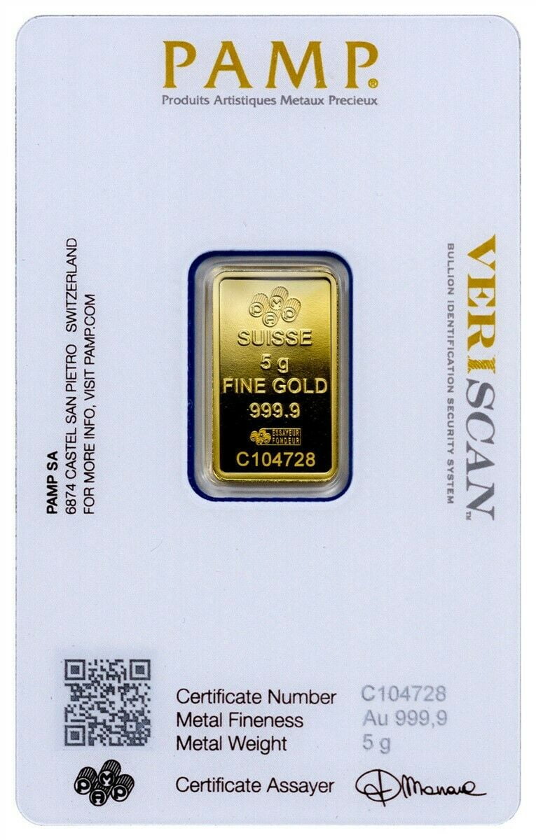 PAMP Suisse Fortuna 5 gram .9999 Gold Bar - Sealed with Assay Card