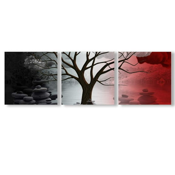 wall26 Canvas Wall Art Abstract Cloud Tree Pictures Home Wall Decorations for Bedroom Living Room Oil Paintings Canvas Prints Framed - 24" 24" x3 Panels