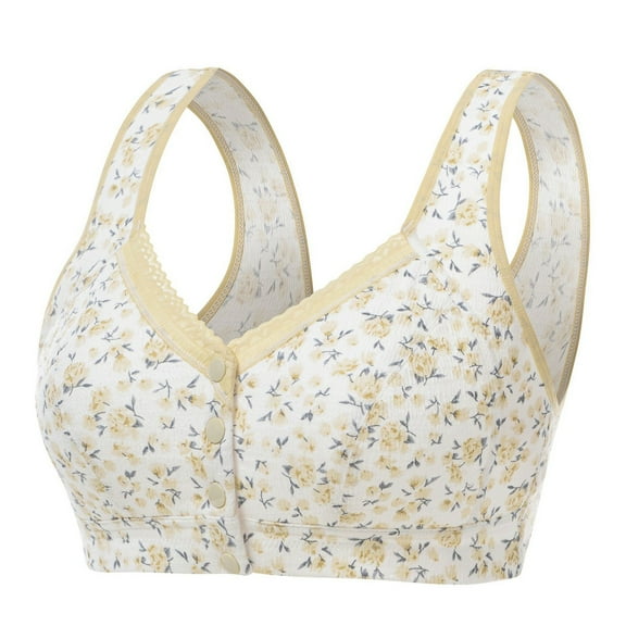 Hessimy Daisy Bras for Older Women Front Closure Button Comfortable Convenient No Wire Underwear Push Up Everyday Bras(Yellow,85B)