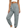 thumbnail image 5 of Levmjia Women's High Waisted Cargo Pants, Solid Color Utility Joggers with Button Detail, Loose Fit Elastic Cuff Ankle Pants for Casual Workout, 5 of 8