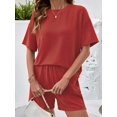 thumbnail image 4 of Women 2 Piece Shorts Set Casual Summer Outfits Ribbed Loose Short Sleeve Matching Lounge Sets Orange-Red S, 4 of 8