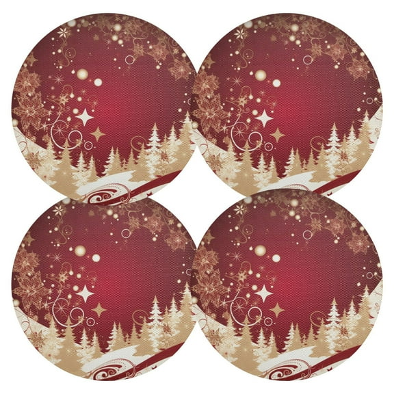 Ryvnso Christmas Trees Round Plate Mats Dining Table Placemat Set of 4 for Holiday Decoration