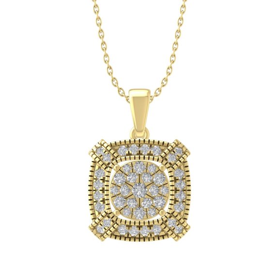 ARAIYA FINE JEWELRY 10K Yellow Gold Lab Grown Diamond Composite Cluster Pendant Silver Yellow Plating Cable Chain Necklace (1/2 cttw, D-F Color, VS Clarity) 18"