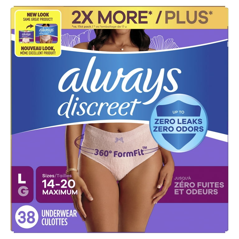 Always Discreet Adult Incontinence Underwear for Women, Size L, 38 CT 