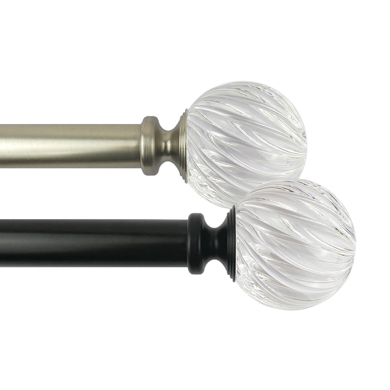 Better Homes & Gardens 1 in Adjustable Curtain Rod, 42-120 in, Clear Twisted Sphere Finials, Matte Black