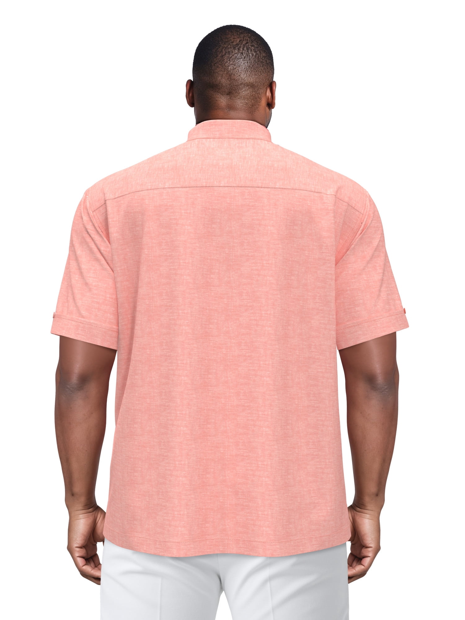 Havanera Men's and Big Men's Geo Embroidered Panels Short Sleeve Cotton Linen Button-Down Shirt, Sizes S-5XL