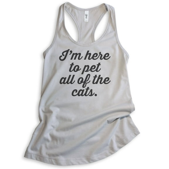 I'm Here To Pet All Of The Cats Tank Top, Ladies Racerback Tank Top, Cat-lover Tank, Cat Tank, Silver Gray, Large
