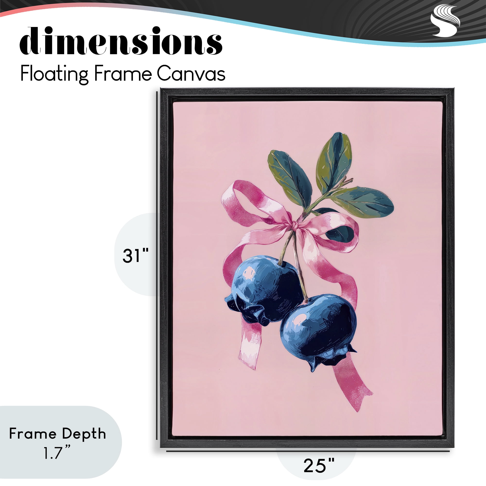 Stupell Industries Blueberry Branch with Pink Bow Black Framed Floater Canvas Wall Art, design by Imagine It Images