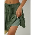 thumbnail image 6 of Deliqiba Women Floral Flared Short Skirt Cute High Waist Ruffle Skirt Beach Mini Skirt Green S, 6 of 8