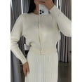 thumbnail image 4 of Women'S Crew Neck Cropped Cardigan Sweater Long Sleeve Front Opening Button Shawl Sweater Jacket White L, 4 of 10