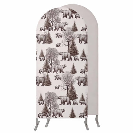 Brown Bear Wedding Arch Cover Stretchy Spandex Arch Backdrop Stand Covers 6.6 FT Hunting Bear Forest Wildlife Animals Vintage Round Top Arched Backdrop Cover for Birthday Party Ceremony Baby Shower