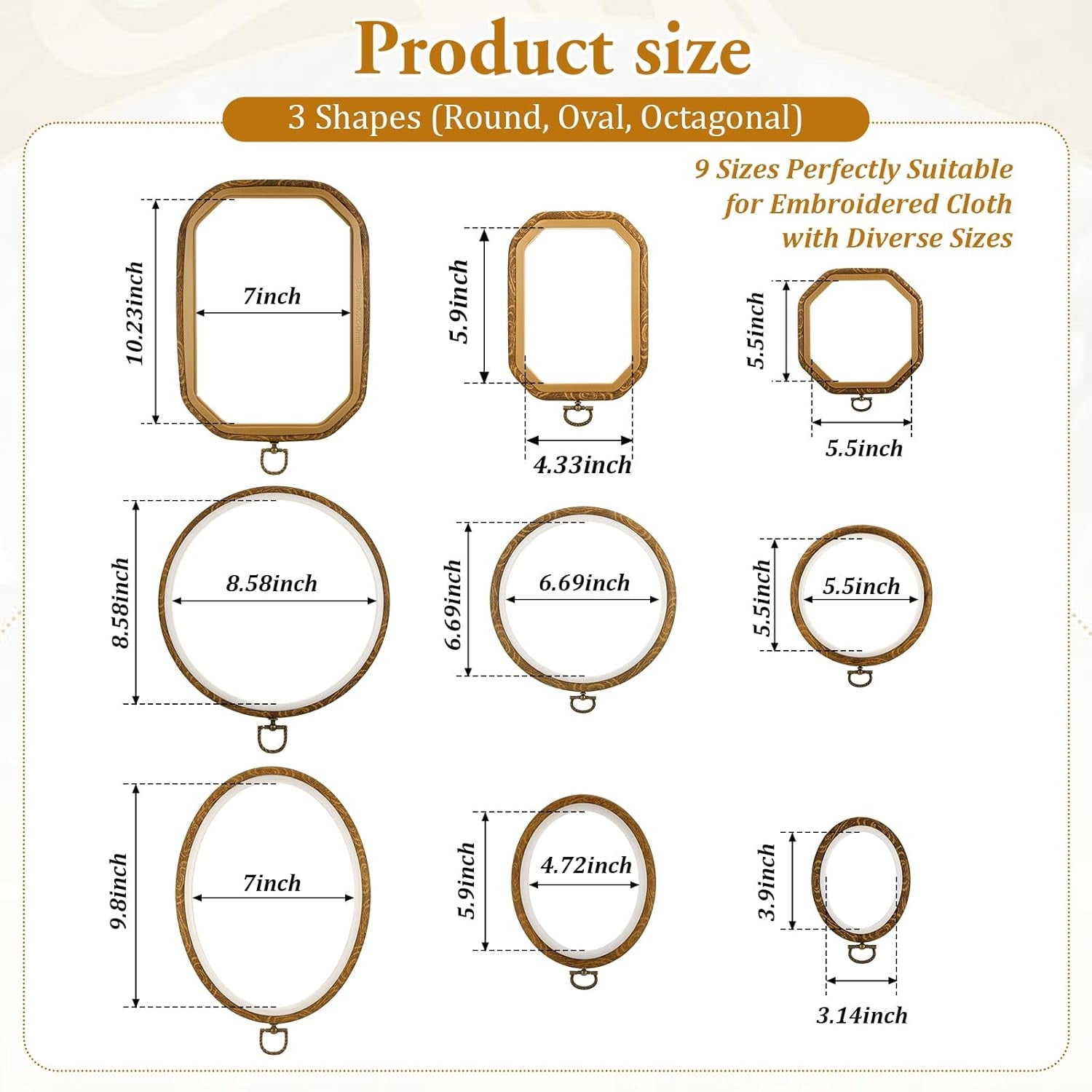 9 Pcs Embroidery Hoop Embroidery Frame Set,Bexikou 4 Shape Decorative Imitated Wood Cross Stitch Hoop for Art Craft Sewing Circle Oval Octagonal Embroidery Hoops Set for Christmas Ornament