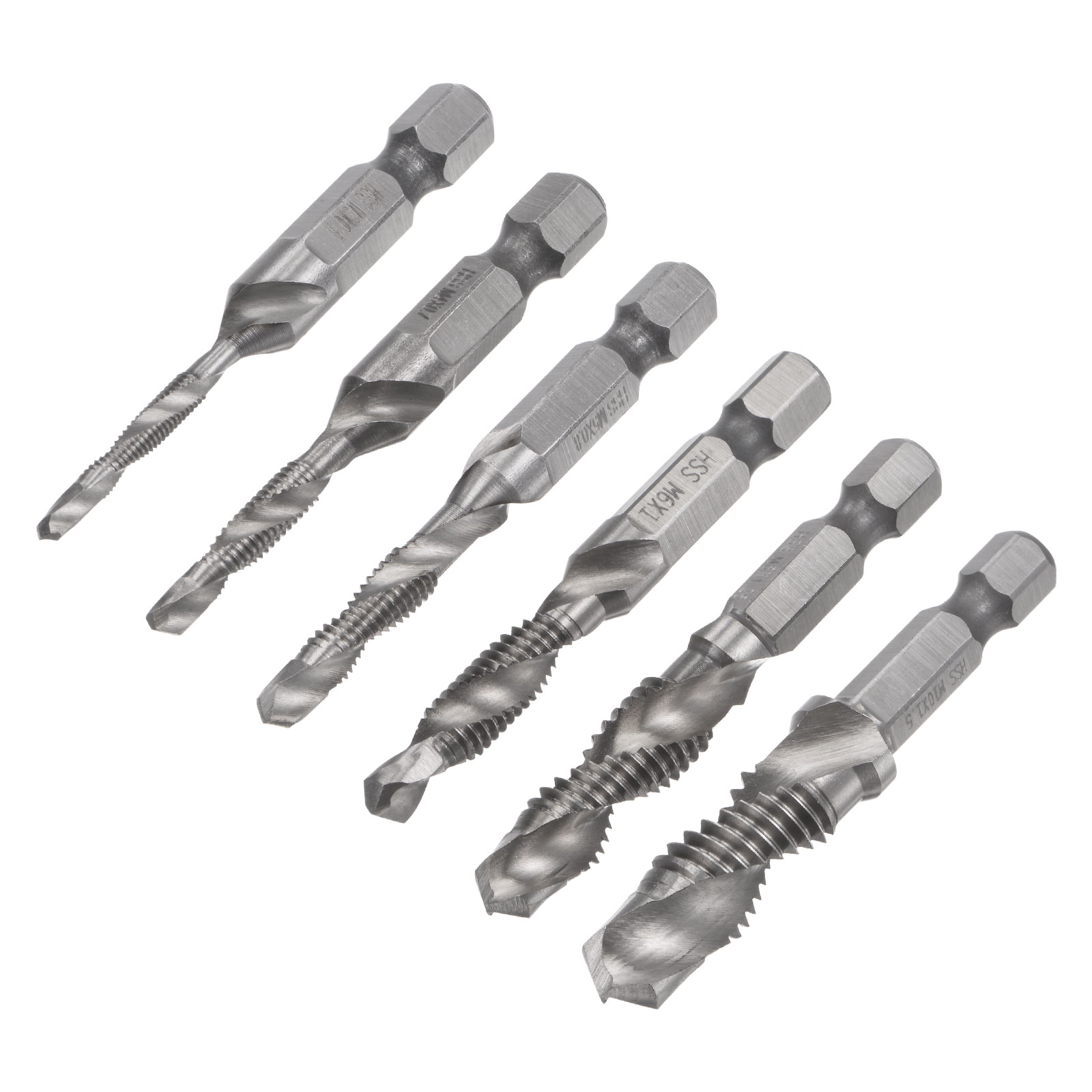 Uxcell M3 M4 M5 M6 M8 M10 High Speed Steel 4341 Combination Drill and Tap Bit Set 6 Pack