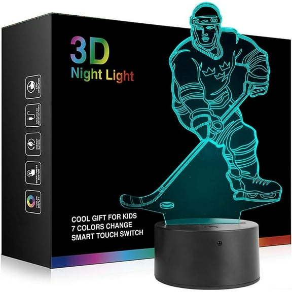 Hockey Games Toys 3D Illusion Night Light Lamp, Creative RGB Led, Christmas Birthday Decorations Gifts for Boys and Girls, Party Decor Gifts for Boys 8-12