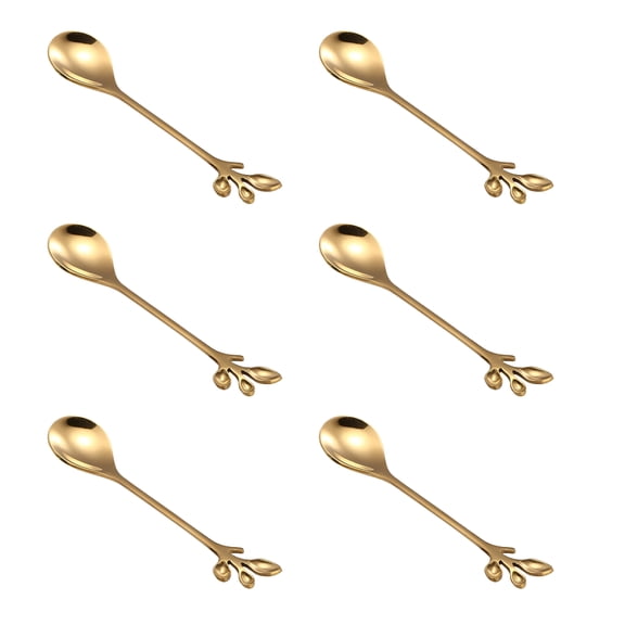 BPPEG 6Pcs Gold Leaf Iced Tea Spoons - 410 Stainless Steel,12.1Cm -Dessert Spoons Dessert Stirring