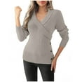 thumbnail image 4 of YueHuiYing Womens Long Sleeve Tunic Top V Neck Button Shirts Dressy Casual Business Elegant Knit Top, 4 of 9