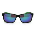 thumbnail image 2 of Kush Reflective Lens Sport Rectangular Biker Warp Sunglasses Matte Black Green Teal Mirror, 2 of 4