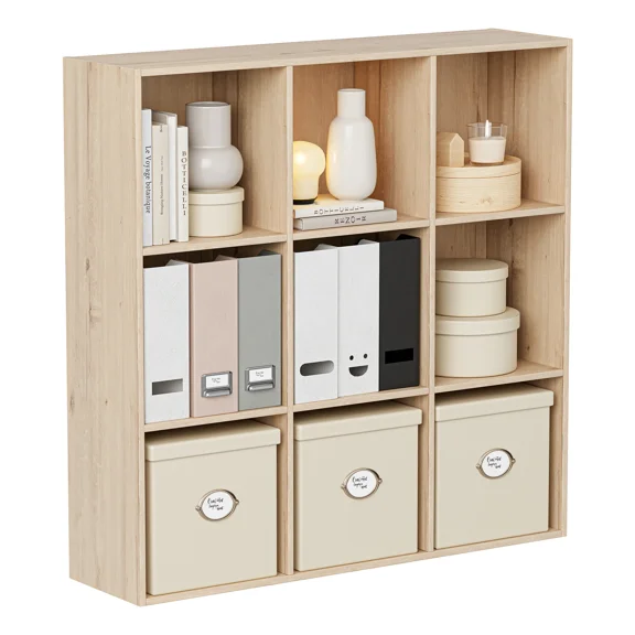 Anhdah 9 Cube Storage Organizer, Cube Bookcase Closed Back Panel Bedroom, Living Room, Home Office, Closet Bookshelves White Oak