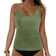 thumbnail image 3 of Wamejoo Women Flowy Tankini Top Swimsuit Top Only Swim Tankini Summer Ruffle High Waist with Bra Support（Army Green, XL), 3 of 9