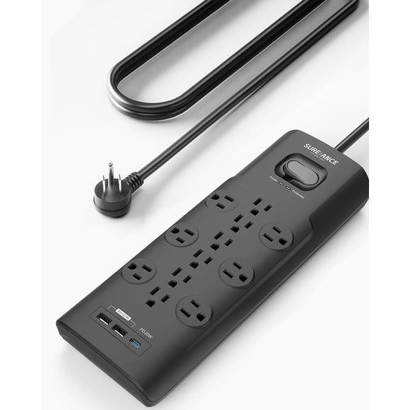 Protector contra sobretensiones, regleta de alimentación SUREANCE, 12 salidas y 4 puertos USB
