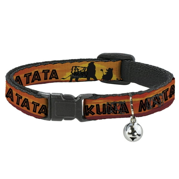 Disney Cat Collar, Breakaway Collar with Bell, Lion King Hakuna Matata Sunset Oranges Black, 8.5 to 12 Inches 0.5 Inch Wide