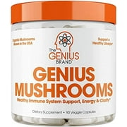 Genius Mushroom - Lions Mane, Cordyceps And Reishi - Immune System Booster & Nootropic Brain Supplement - Wellness Formula For Natural Energy, Stress Relief, Memory & Liver Support, 90 Veggi