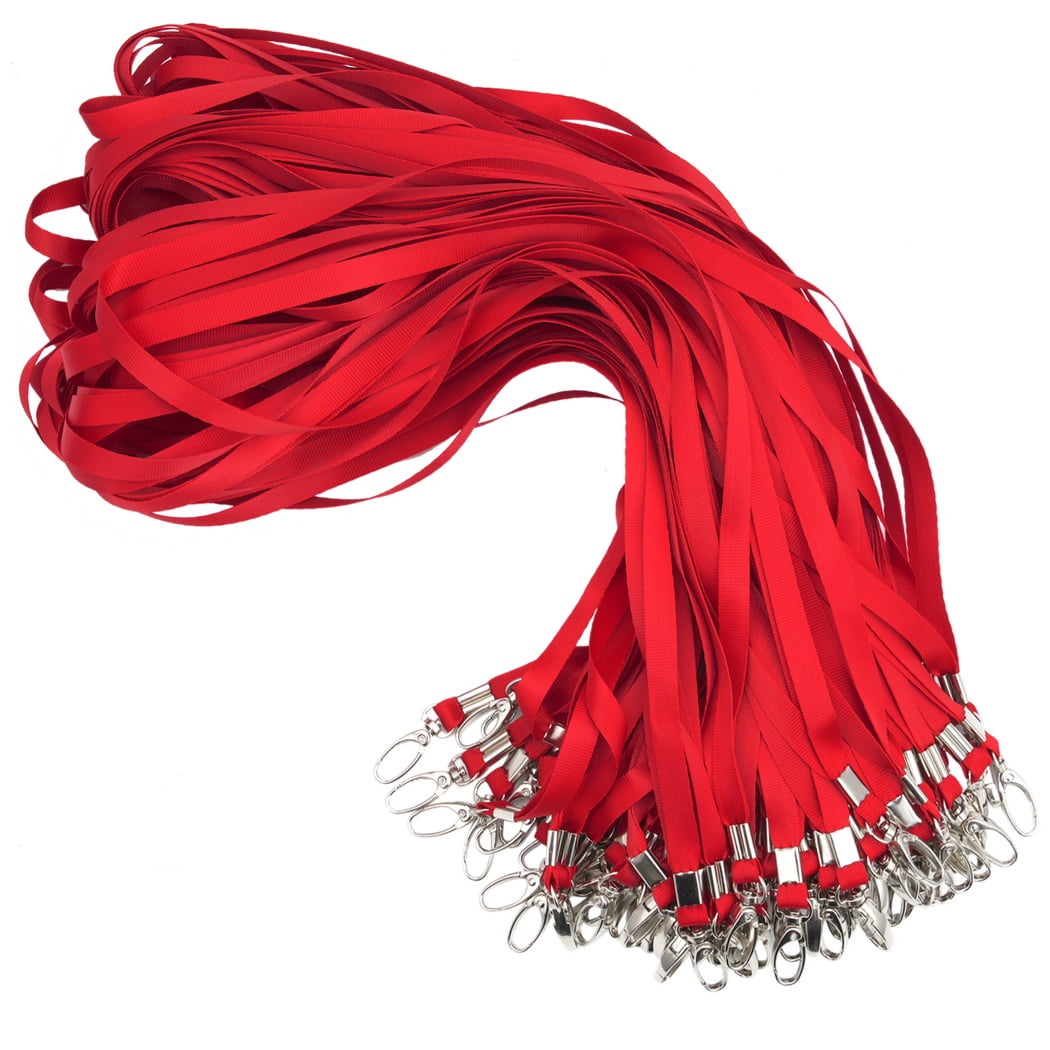 100PCS Lanyards for ID Badges, Bulk Red Neck Lanyards with Swivel Hook Clips, Polyester Flat Lanyards for Adults, Neck Straps for Office, Conference, Show