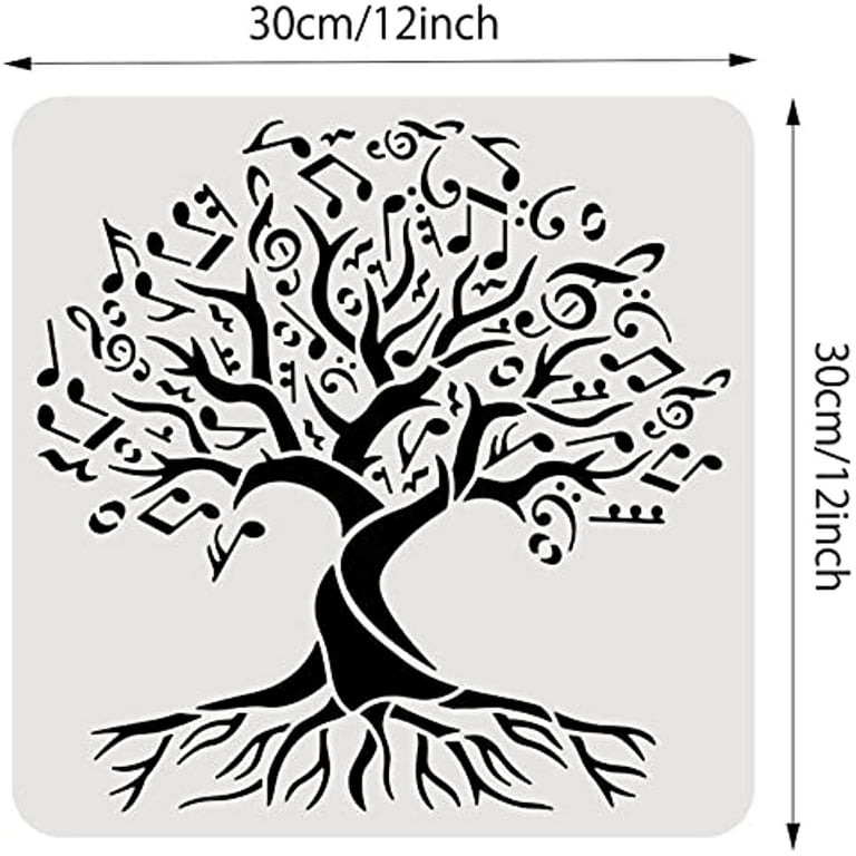 1pc Tree of Life Pattern Stencil Music Symbol Leaves Tree Templates Drawing  Painting Stencils for Painting on Scrapbook Card Wood Floor Wall Fabric 