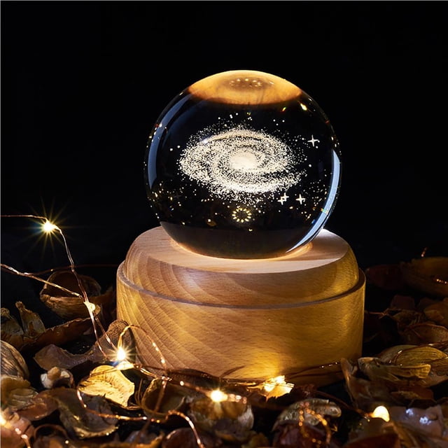 Matsuzay Caja de música de cristal giratoria con luz nocturna recargable por USB con luz de proyección LED, Base de madera, universo, Luna, galaxia, Iluminación y accesorios Numero 3 Matsuzay HA025533-03