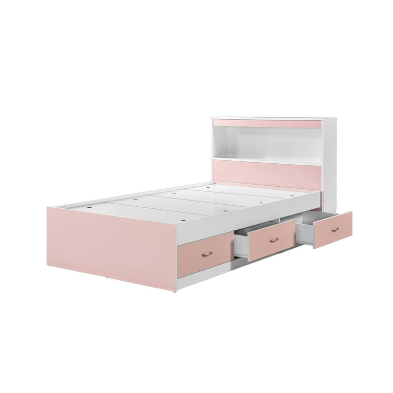 Hodedah Twin-Size Captain Bed with 3-Drawers and Headboard