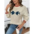 thumbnail image 4 of Women'S Retro Fish Fall Sweater Long Sleeve Knitted Pullover Tops Apricot Color M, 4 of 10