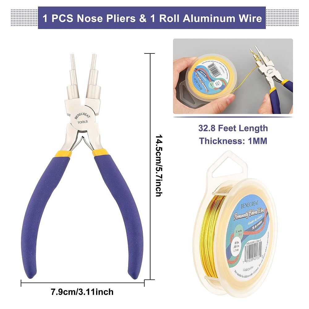 1set DIY Wire Wrapped Jewelry Making Kits Including Copper Wire and Carbon Steel Round Nose Pliers Golden 18 Gauge 1mm