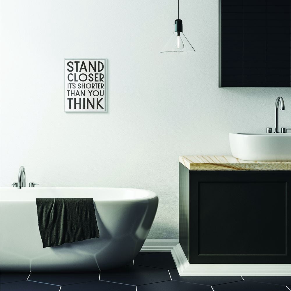 Stupell Industries Stand Closer Funny Bathroom Wood Texture Word Design Framed Wall Art by Daphne Polselli