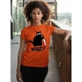 thumbnail image 3 of Black Cat Creepy Crazy Eyes Halloween Shirt Women's T-shirt, XL, Orange, 3 of 6