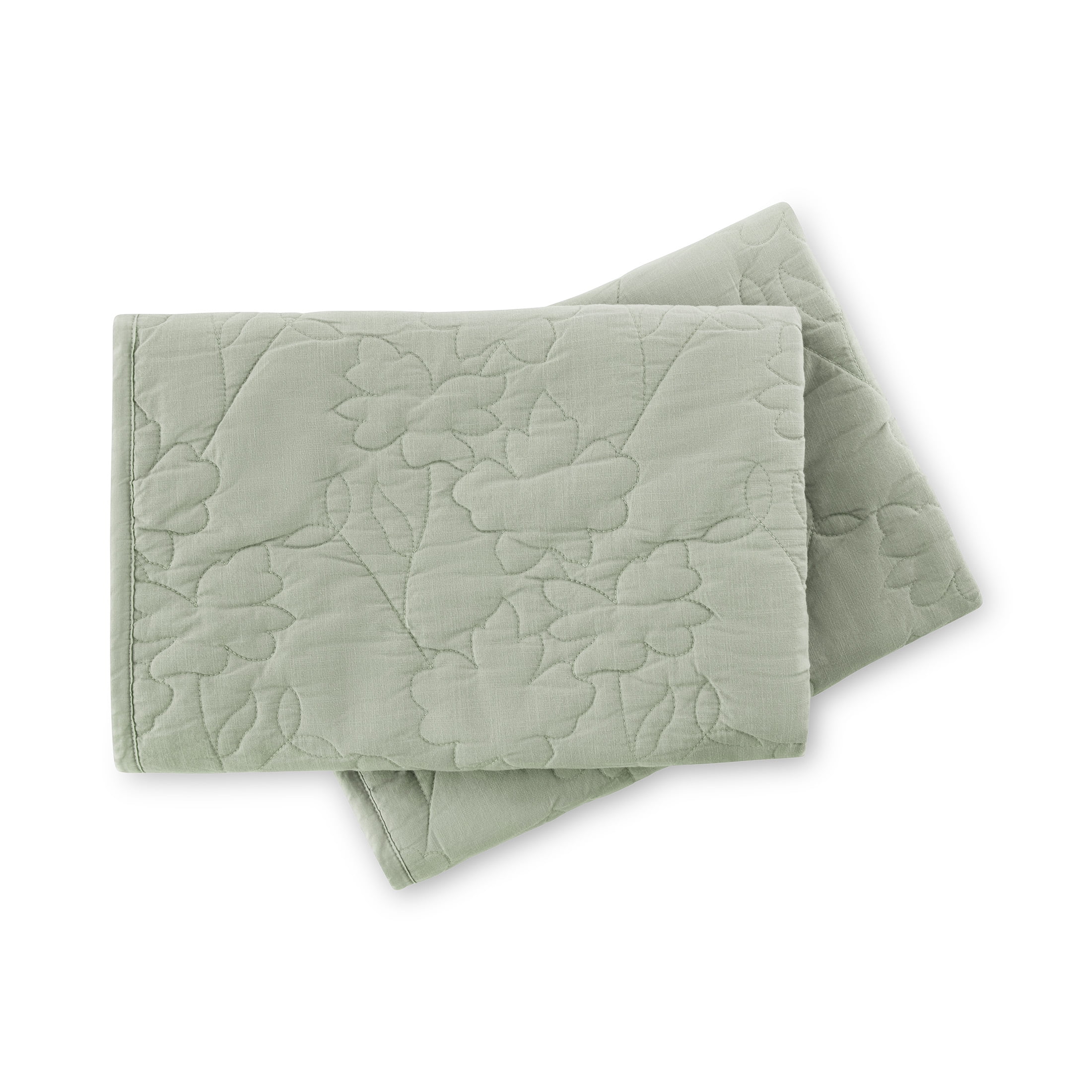 Beautiful 100% Cotton Floral Stitched Sage Green Sham Set, Standard/Queen, 2-Piece by Drew Barrymore